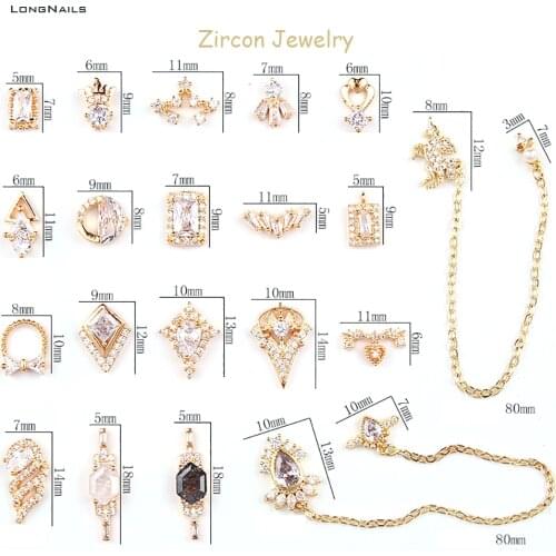 2pc Luxury Zircon Rhinestones Charm 20styles Diamond Flash Metal Unicorn Jewelry 80mm Chain Pendants Nail Decorations 5-13mm JC8