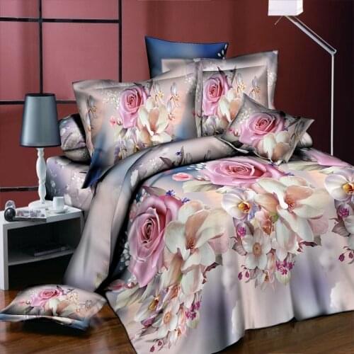 Elegant Silver Pink Rose Duvet Cover Set Bedding Set 3d Bedding Digital Printing Queen Size Bed Linen Bedclothes Home Textile