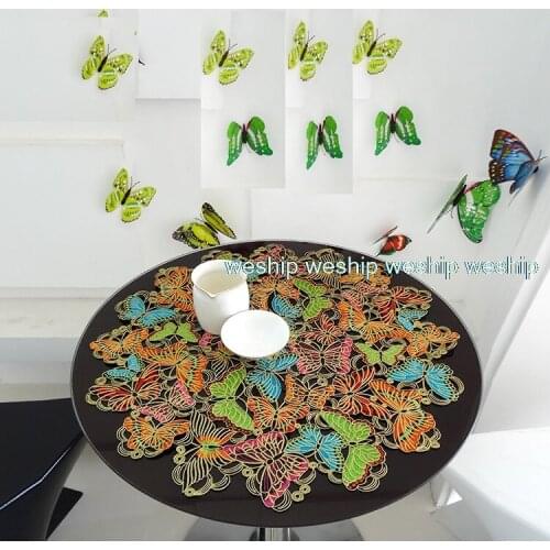 Colourful butterfly High-end luxury embroidery cloth art European style Circular table mat The table cloth Eat mat Table mat