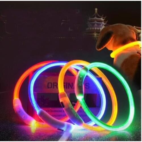 Cut USB Charge Dog Training Collar LED Outdoor Luminous charger Pet Dog Collars light Adjustable 6colors LED flashing dog collar