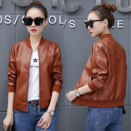 Women Biker Jacket New 2020 Spring Autumn Slim Long Sleeve Zipper Black Faux Leather Coats Female Outwear Ladies Plus Size Coat