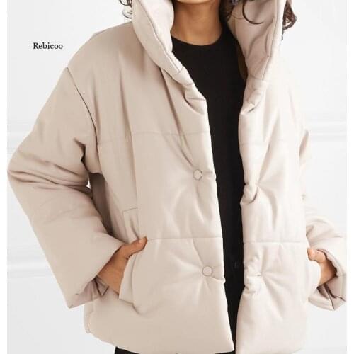 Woman Jacket Manteau Femme Hiver Autumn And Winter Faux Leather Windproof Warm Short Fashion Casual Button High Collar