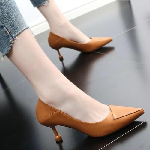 British Style Small Leather Shoes Women New Cat with Net Red Womens Shoes Stiletto Pointed High Heel Single Shoes Shallow Mouth