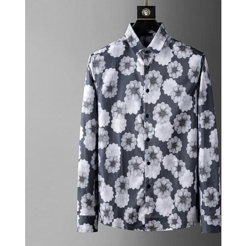 2021 Autumn Floral Print Shirts for Men Long Sleeve Business Casual Dress Shirt Slim Social Party Tops Streetwear Chemise Homme