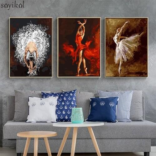 Frame Dancing Girls DIY Painting By Numbers Dancing ballet Girls Handpainted DIY Oil Painting Wall Art Picture For Wedding Decor
