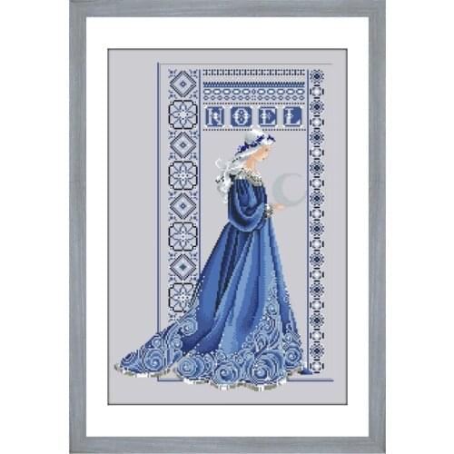 Christmas blue cross-stitch kits package 14ct gray cloth cotton thread embroidery DIY cross stitch needlework