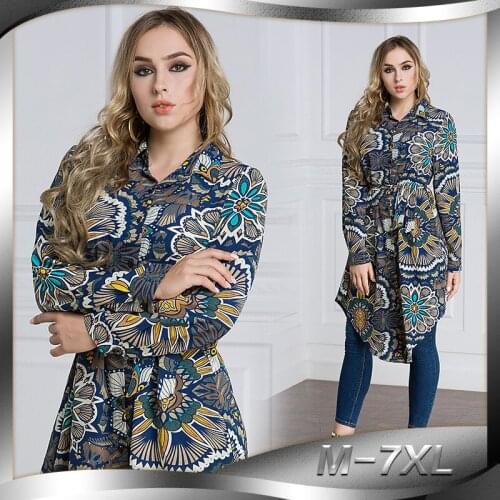 New womens clothing womens shirts long sleeve malaysia shirts womens print blouses plus size M-7XL SIZE 5208