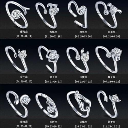 Wholesale 12 Constellations Silver Plated Multi Style Opening Adjustable Rings