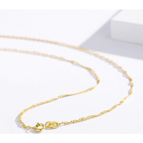 35cm-60cm 1.5mm 925 Sterling Silver with Gold Color Water Wave Chain Necklace Women Kids Children Girls Jewelry Kolye Collares