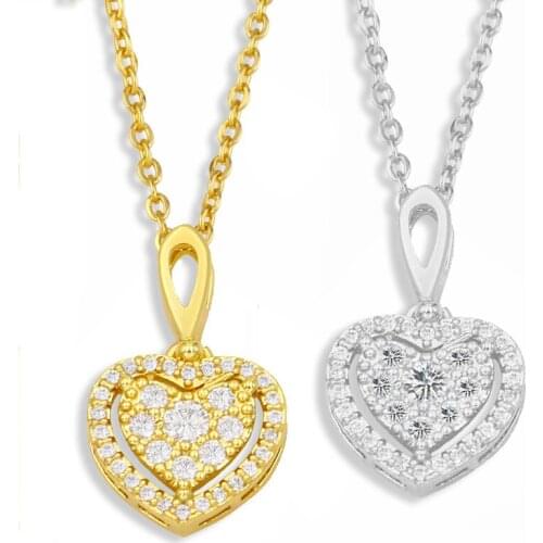 FLOLA Gold Chain Heart Necklace For Women CZ Pave Stone Pendant Necklace Valentines Day Gift Wedding Engagement Jewelry nkes76