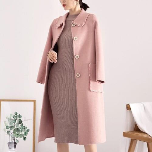 Korean Long Coat Women Double-sided Wool Jacket Spring Autumn Yellow Elegant Ladies Coats Casaco Feminino HD2006 KJ5064