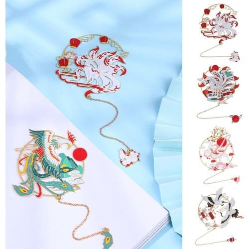 Student Gift Retro Tassel Chinese style Pendant Painted Pagination Mark Brass Bookmark Book Clip