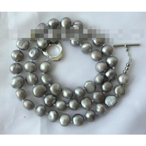 Stunning 8-9mm baroque gray freshwater cultured pearl necklace s64