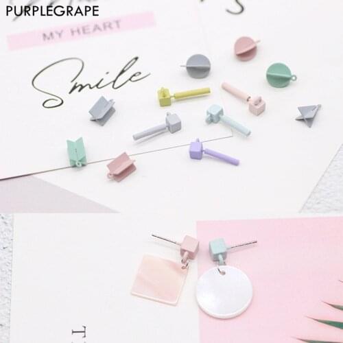 PURPLEGRAPE fashion macaron simple square box chic earrings diy pendant girl material handmade cross round 2pcs