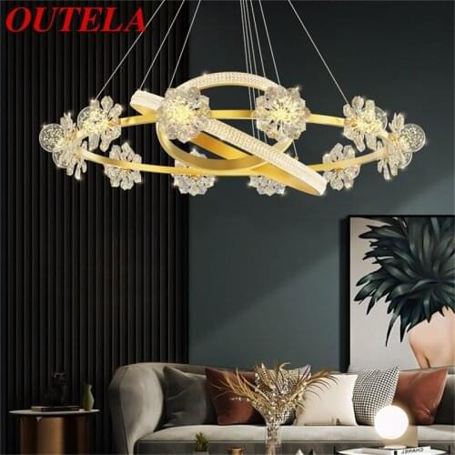 OUTELA Gold Luxury Chandeliers Light Modern Crystal LED Brass Pendant Lamp Flower Home Fixture for Living Room