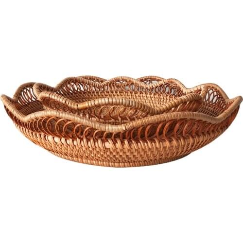 Rattan bamboo fruit basket storage basket tray desktop fruit tray household snack tea table straw