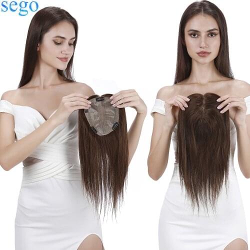 SEGO 15x16cm Silk Base Hair Topper Remy Human Hair Wig Clip In Hair Piece for Women Crown Toupee Natural Hairline