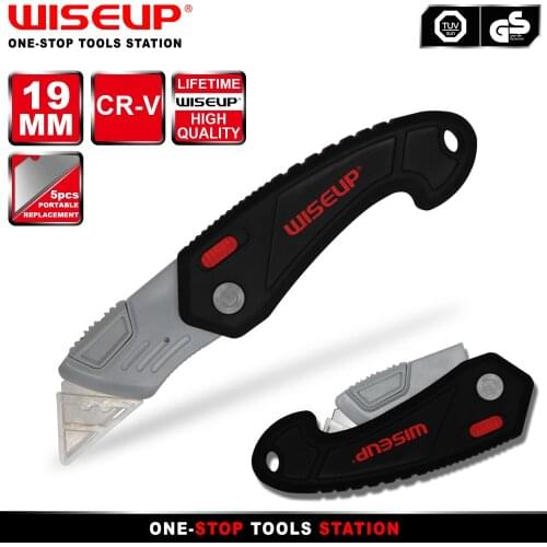 WISEUP Folding Knife Electrician Utility Knife Pipe Cable Cutter Knives Pocket Knife with 5PC Blades plastic handle hand tools
