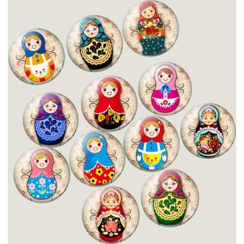 5Pcs Vintage Russian Doll Art Picture 25mm Glass Cabochon Pendant Making Supplies for DIY Base Jewelry Accessories