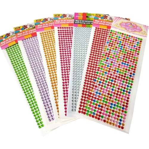 504pcs/lot 6mm Glue Rhinestones Self Adhesive Acrylic Rhinestone Stickers Kids Rhinestoens for DIY Handcraft 3D Nail Art Decor