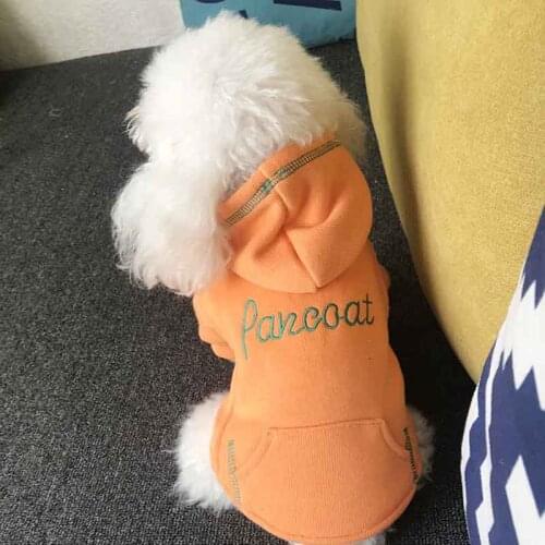 Autumn and winter new cotton plus velvet bright color hooded sweater English embroidery pet dog clothes small dog clothes