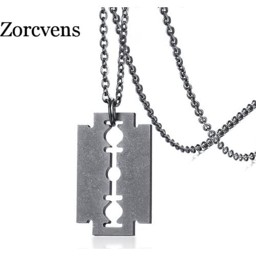 ZORCVENS Vintage Surface Steampunk Razor Blade Necklace Men Stainless Steel Shaver Shape Necklaces Pendants Punk Rock Jewelry