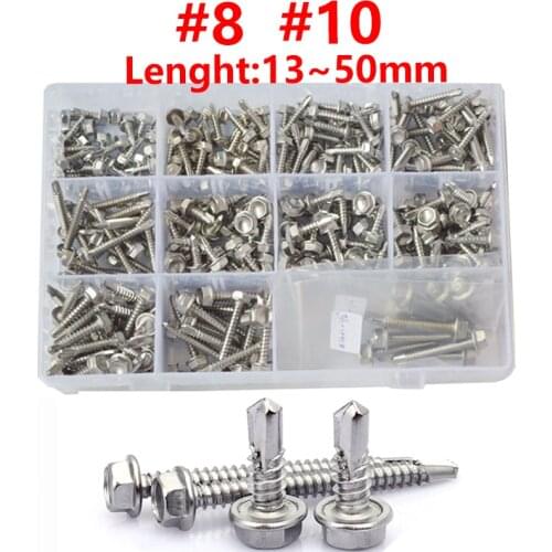 External Hex Self Drilling Screws Hexagon Metric Thread electric drill Self Tapping Bolt Assortment Set 410Stainless Steel #8#10