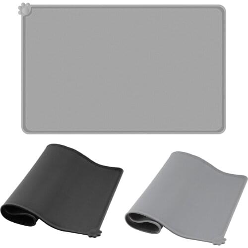 Pet Feeding Mat Waterproof Silicone Dog Cat Mat Solid Gray Black Pet Food Drinking Placemat Soft Easy Washing 50x30cm