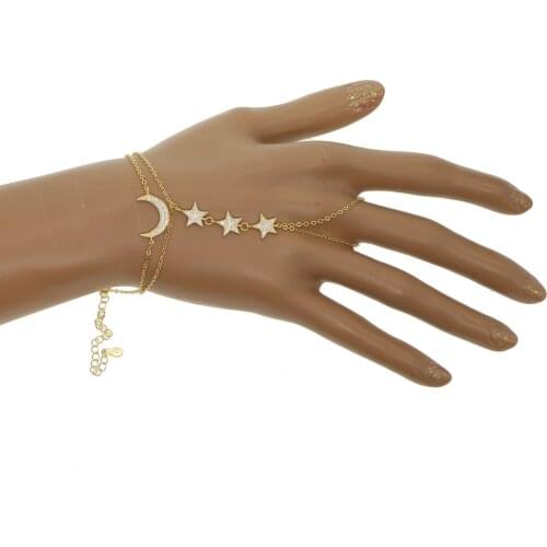 925 real silver Woman 2019 new gold color link chain bezel cz infinity star moon charm hand jewelry slave bracelet jewelry