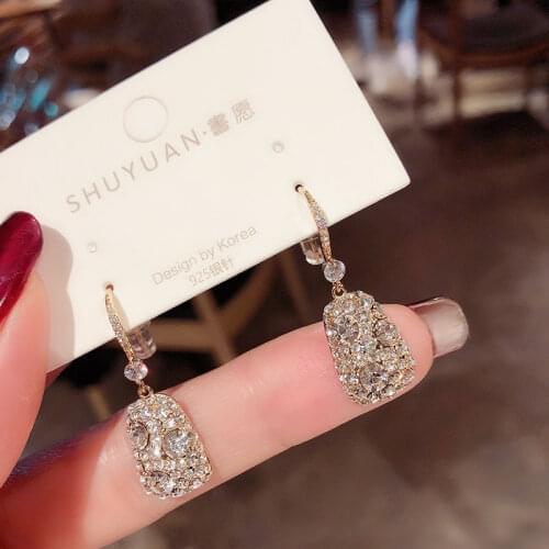 OLIRAFT 2021 Hollow Sector Crystal Drop Earrings for Women Geometric Elegant Rhinestone Earrings Weddings Engagement Jewelry