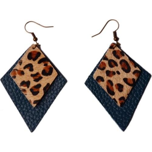 Rainbery 2 Layer Genuine Leather Earrings For Women Multicolor Leopard Statement Geometric EarringsTrendy 2021 Fashion Jewelry