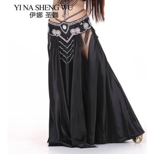 New Sexy Belly Dance Costume Skirts Double Split Dance Practice Skirt 14 Colors (No Belt) Belly Dance Performance Skirt 1pc
