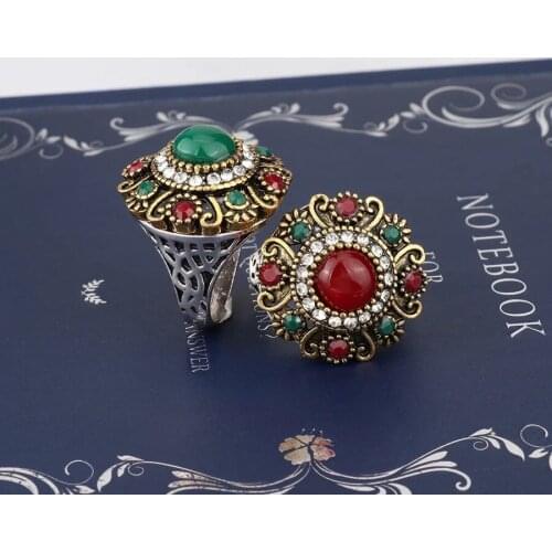 WYJZY New inlaid red green crystal retro ladies ring classic last century style jewelry attending party dress up jewelry
