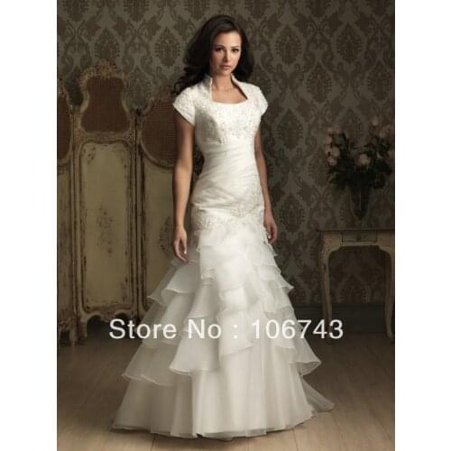 Free shipping vestido de noiva new style Sexy bride wedding Custom size tiered cap sleeve mermaid mother of the bride dress