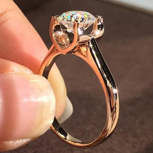 18K Au750 Rose Gold Women Ring Moissanite Diamonds 1 2 3 4 5 Carat Round Elegant Wedding Party Engagement Anniversary Ring