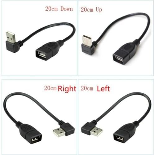 20cm cy 90 Degree Up & Down & Left & Right Angled USB 2.0 A Male to USB 2.0 A Female Extension Adapter Cable for PC Laptop