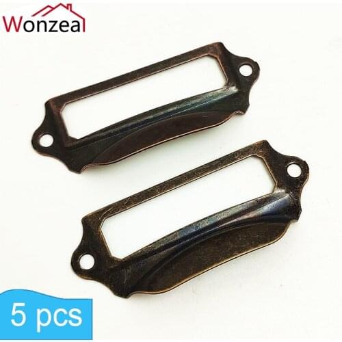 5pcs 69*29mm Antique Brass /Red Copper Vintage Metal Label Pull Frame Handle File Name Card Holder Cabinet Drawer Box