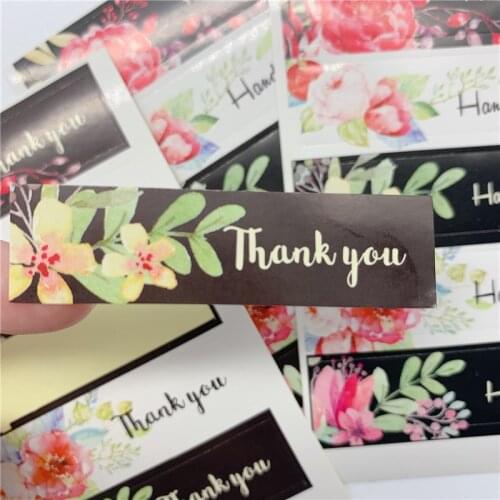 50pcs Creative Flower Sticker rectangle shape with thank you sticker Self Adhesive Handmade DIY Gifts Baking Decor Package Label