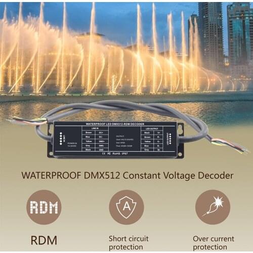 5A x 4CH Waterproof DMX512 Decoder RGBW LED Controller 12V DC 24V Input DMX512/1990 output PWM For Constant Voltage LED lamps