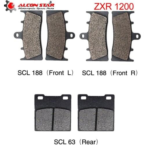 Alconstar- For Kawasaki ZRX1200 2001 2002 2003 2004 2005 2006 2007 2008 6 Pieces Semi-Metal Front & Rear Disc Brake Pads Set