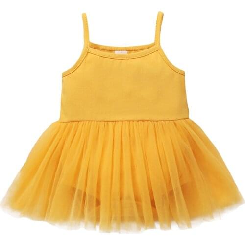 0-18M Infant Baby Girl Bodysuit Dress Summer Tulle Mesh Tutu Sleeveless Suspender Strap Sundress Solid Color Baby Bodysuits