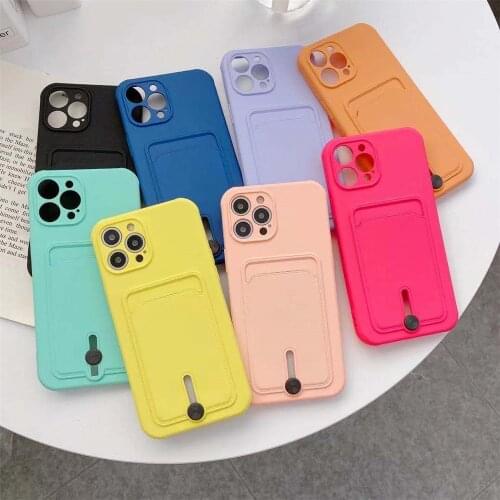 Card Bag Candy Color Phone Case For iPhone 12 Pro Max 11 12 Mini XR XS Max X 7 8 Plus 11 Pro Lens Protector Soft Silicone Cover