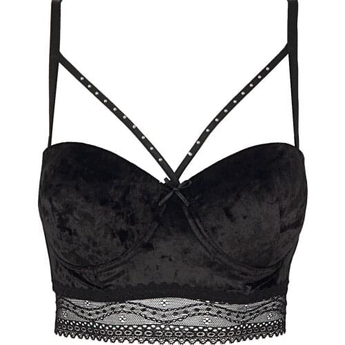 Black Velvet Fabric Padded Underwire Bustier Bra