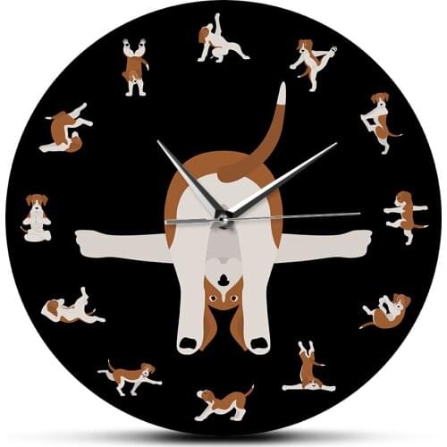 Dogs in Yoga Poses Home Decor Puppy Dog Lifestyle Fitness Joy Comic Wall Clock Animals Humor Yoga Dogs Printed Silent Wall Clock