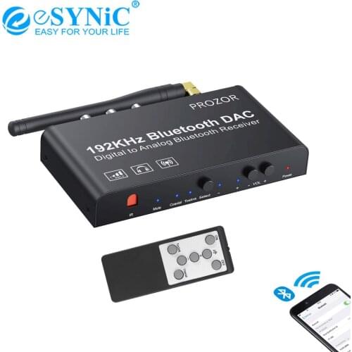 ESYNiC Bluetooth-compatible DAC 192k Digital Coaxial Toslink To Analog Stereo L/R RCA 3.5mm Audio Converter With Remote Control