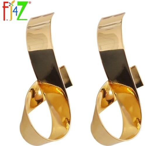 F.J4Z Brand Design Shining Smootn Quality Female Stud Earrings Hot Amazing Artistic Euramerican Style Personality Metal Ear Stud