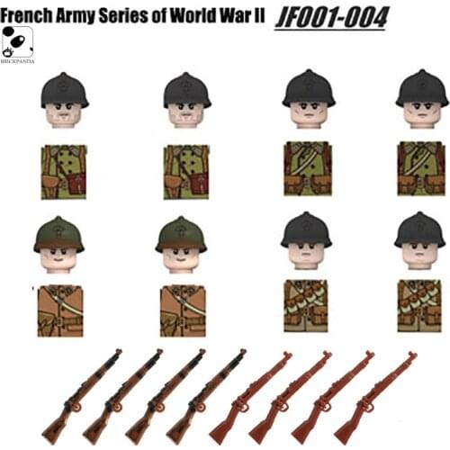 Military WW2 French Soldier Building Blocks Minifigs Army Weapon Parts Gun 98k Helmet Accessories Mini Brick Kit Children Toys