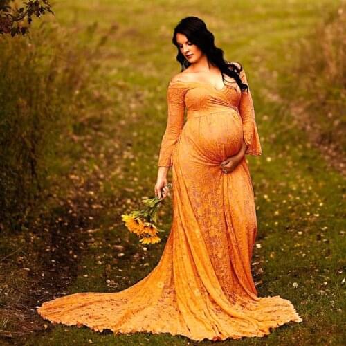 Lace Maternity Dresses for Photo Shoot Elegant Long Sleeve pageant women Pregnancy Maxi Gown Dress Baby Shower Photography