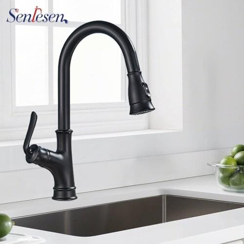 Senlesen Kitchen Faucets Black Pull Out Chrome Brushed Nickle Single Handle Dual Outlet Water Modes Hot and Cold Water Modes