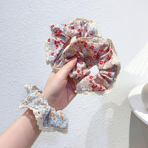 Sweet Lace Floral Printed Scrunchie Elastic Hair Bands For Girls Rubber Bands Hair Ropes Ties Ponytail Holder Hair Accessories